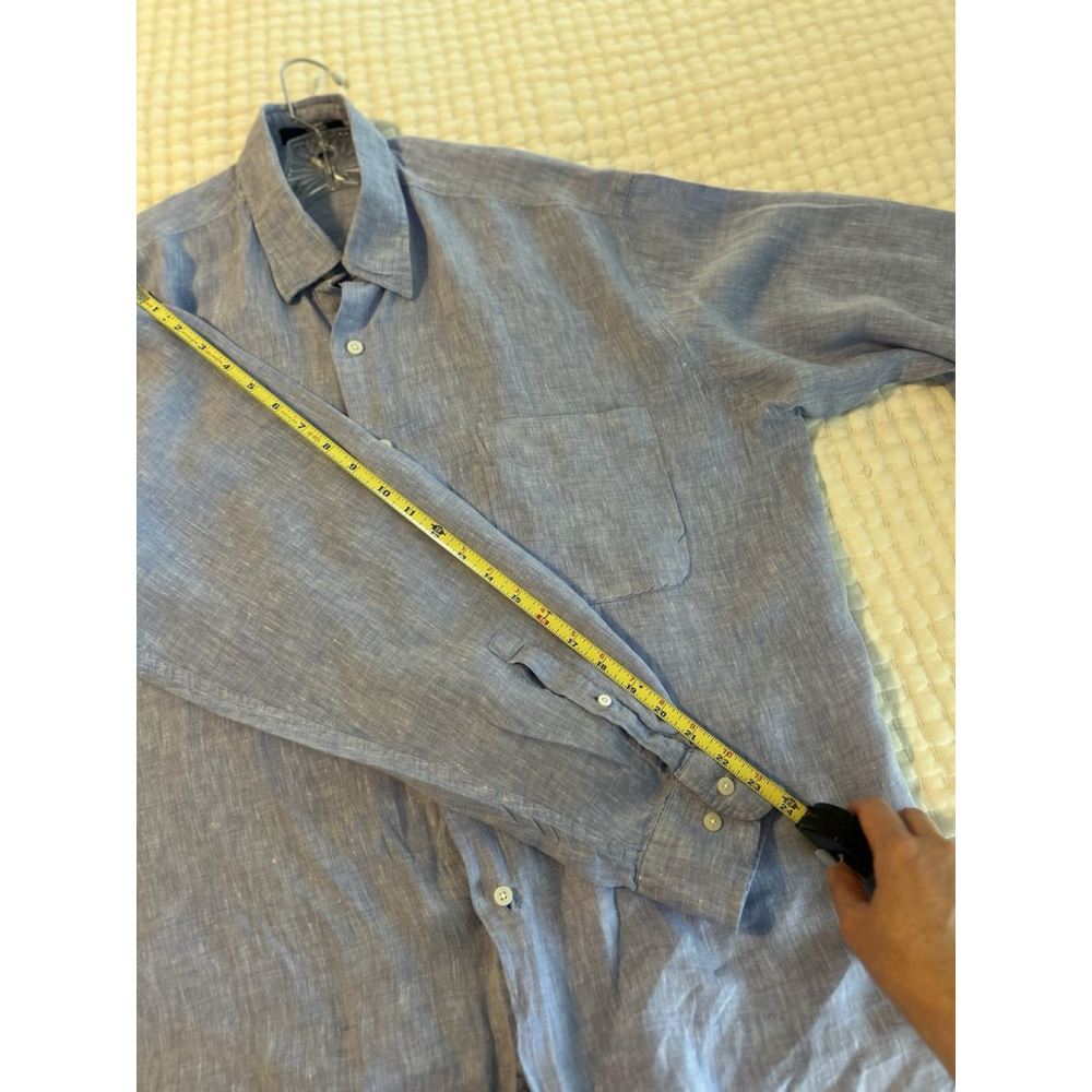 Alan Flusser, Button Down, Blue, Long Sleeve, Shirt, men’s Size L, 100% Linen - Picture 12 of 14